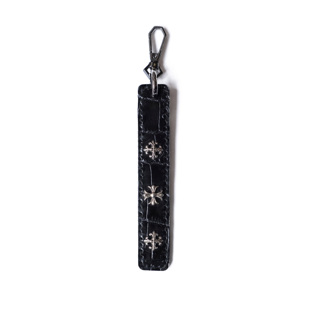 Black Crocodile Leather Keychain Hook