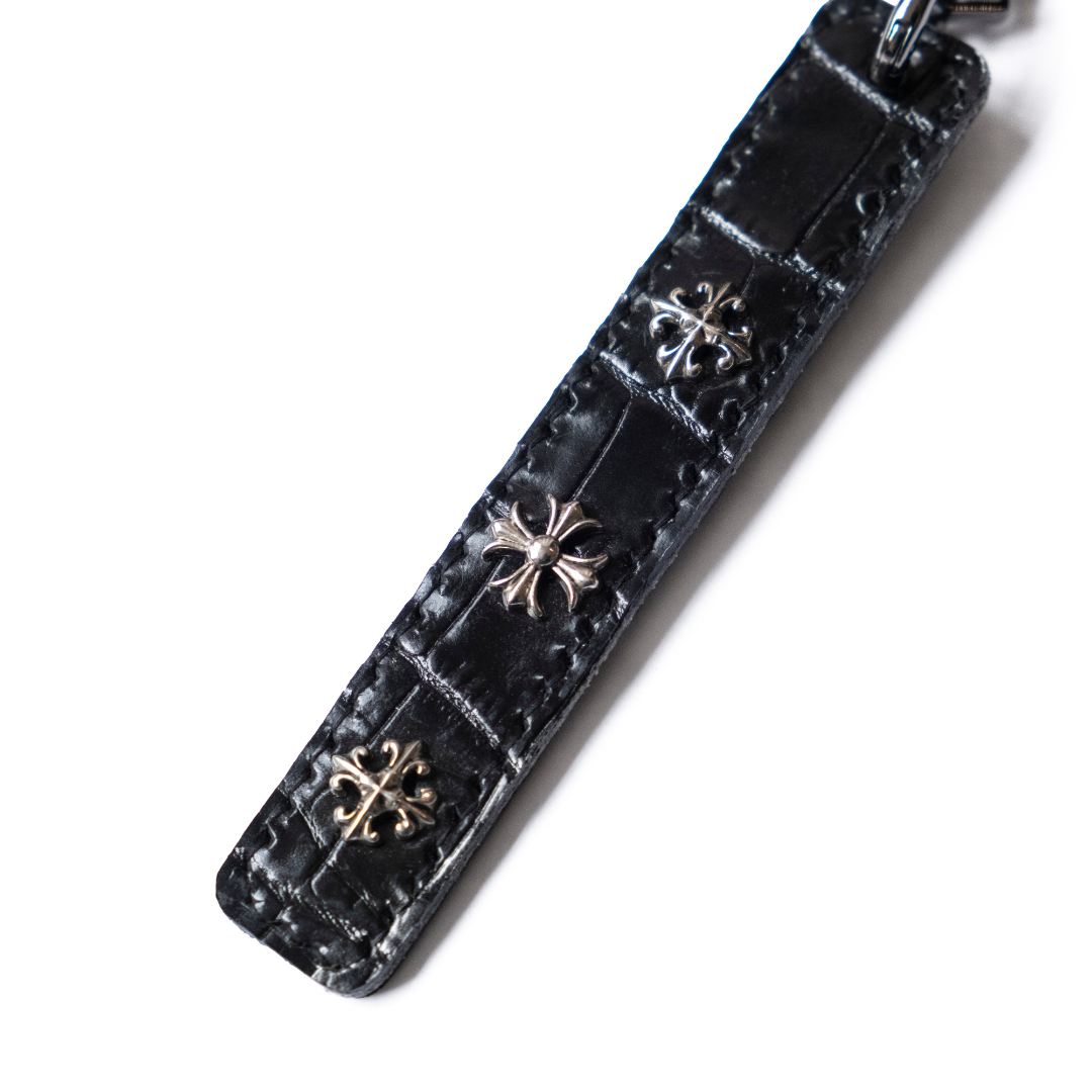 Black Crocodile Leather Keychain Hook