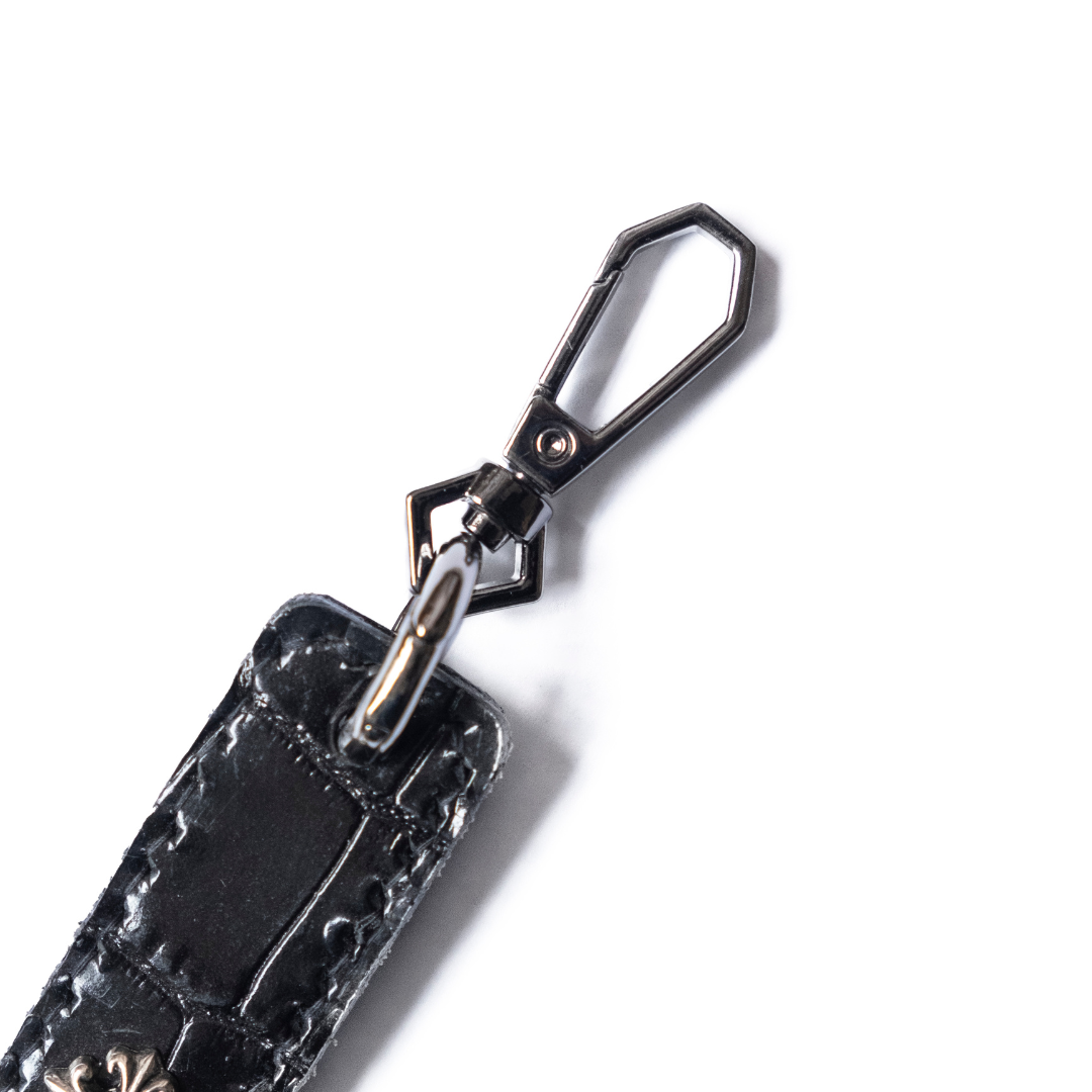 Black Crocodile Leather Keychain Hook