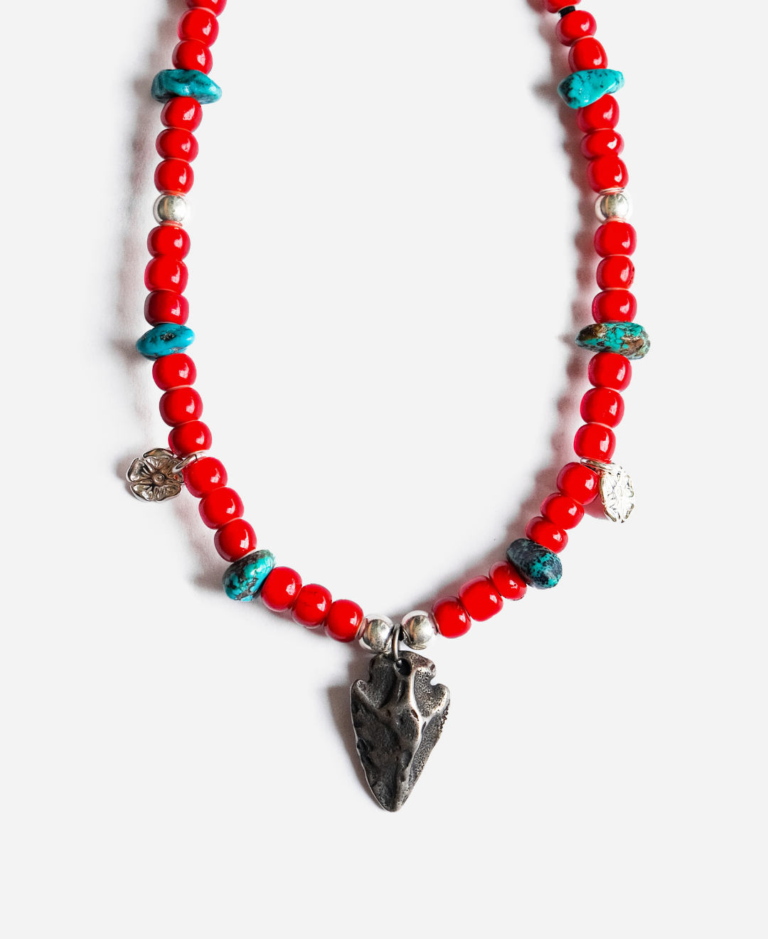 Glass Beads Necklace with Arrow Head Pendant