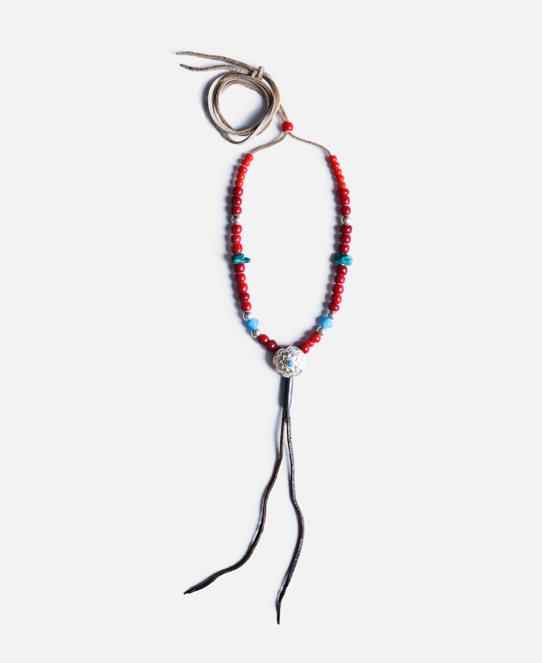 Glass Beads Necklace with Blue Stone Navajo Concho