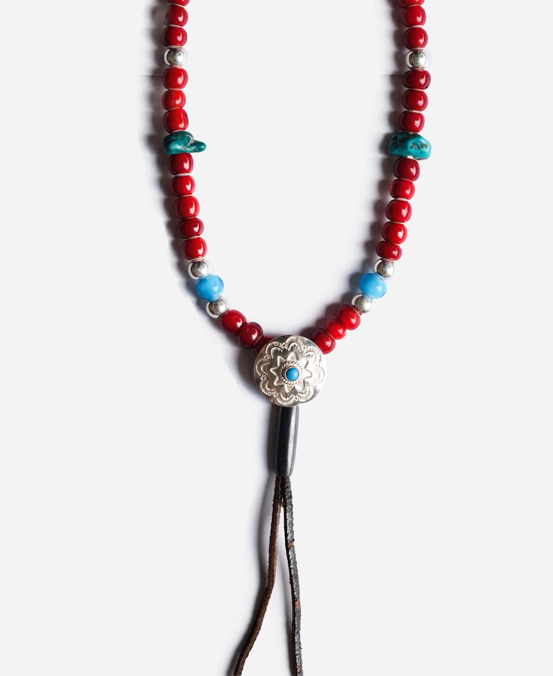 Glass Beads Necklace with Blue Stone Navajo Concho