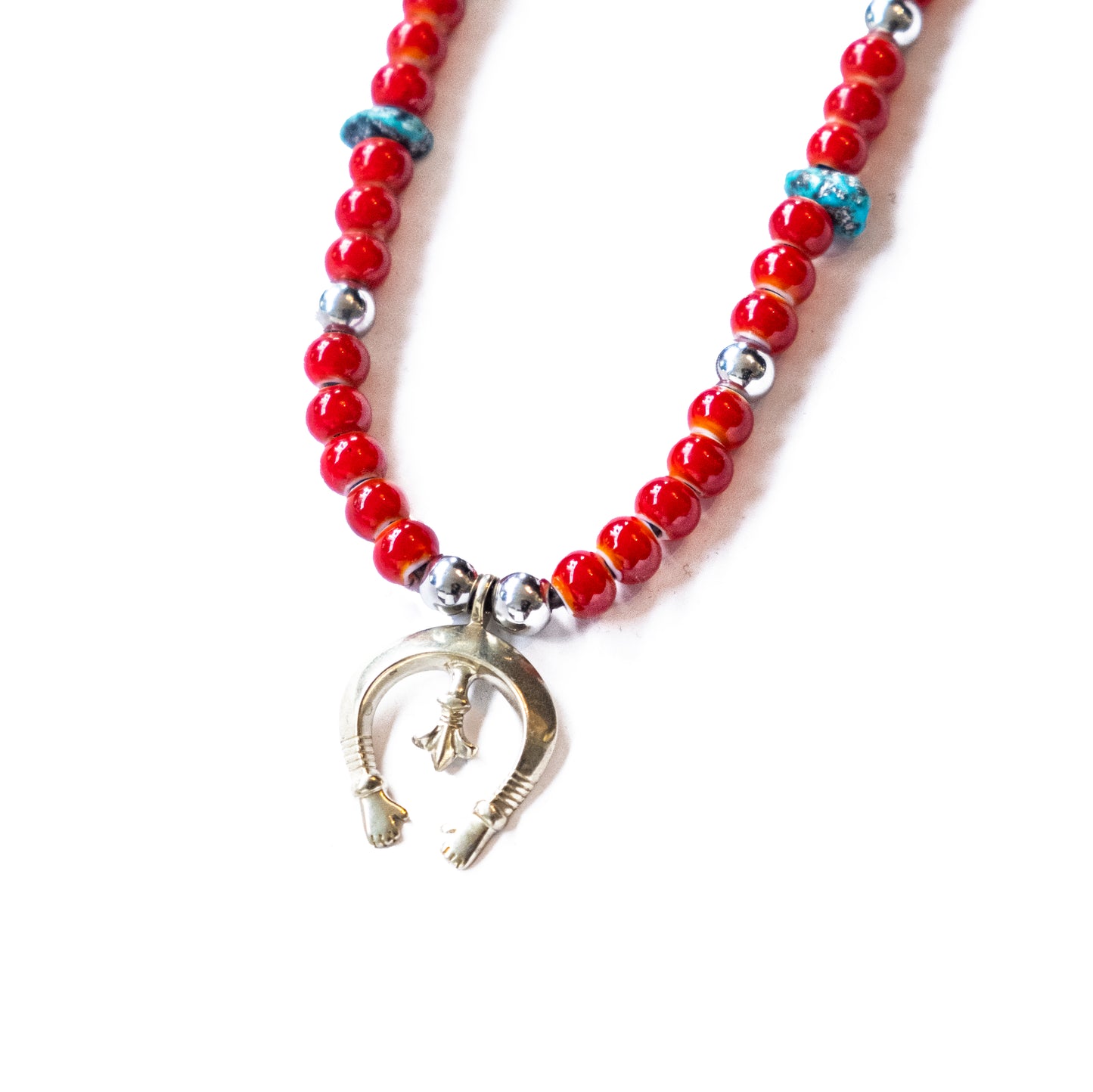 Red Beads Necklace with Nava Pendent